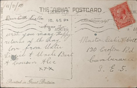 Birthday vintage postcard, United Kingdom, 1918