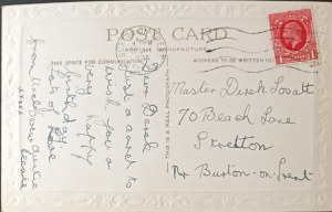 Vintage narozeninová pohlednice, Velká Británie, 1936