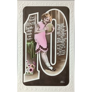 Cartolina di compleanno d'epoca, Regno Unito, prima metà del XX secolo.