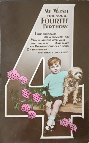 Carte postale d'anniversaire vintage, Royaume-Uni, 1933