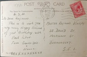 Vintage narozeninová pohlednice, Velká Británie, 1933