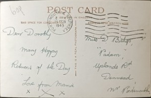 Vintage narozeninová pohlednice, Velká Británie, 1940