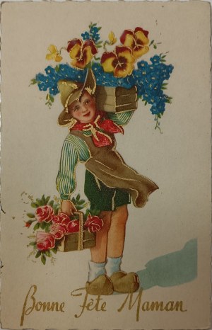 Pocztówka vintage z okazji Dnia Matki, Francja