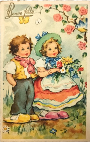 Vintage birthday postcard, France, 1952