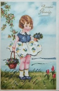 New Year's vintage postcard, France, 1948