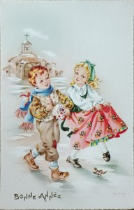 Cartolina d'epoca di Capodanno, Francia, 1959