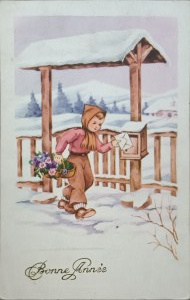 Cartolina d'epoca di Capodanno, Francia, 1947