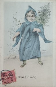 Carte postale vintage du Nouvel An, France, 1907