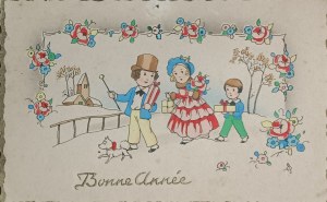 Cartolina d'epoca di Capodanno, Francia, 1942