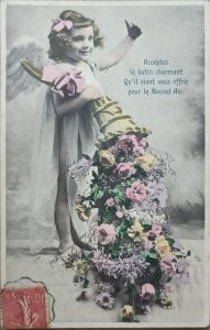 Pocztówka noworoczna vintage, Francja, 1906