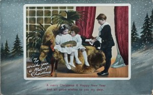Klasická vianočná a novoročná pohľadnica, Spojené kráľovstvo / Prusko, začiatok 20. storočia.
