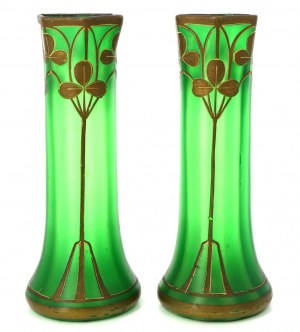 Dvojice secesních váz ze zeleného skla, François-Théodore Legras, po roce 1897