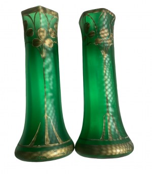 Coppia di vasi Art Nouveau in vetro verde, François-Théodore Legras, dopo il 1897