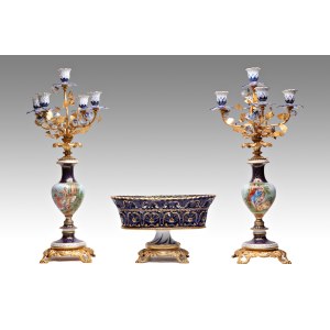 PAIR OF SEVRES-STYLE CANDLESTICKS AND PLANTERS | Giulia Mangani, Italy (Italian / Italy - 2nd half of the 20th century)