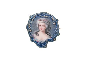 GOLD BROOCH WITH ROCOCO PORTRAIT AND DIAMOND ROSE CUT | France (French / France - 19th century)