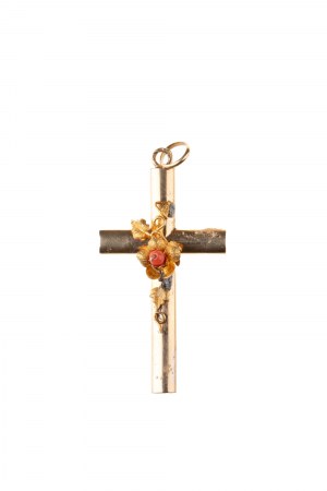 GOLDEN CROSS WITH CORAL | Central Europe (Central European / Central Europe - around 1900)