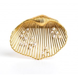 Spilla in oro con perle, premio Perla Di Sanremo 1955, di proprietà della contessa Paola Della Chiesa