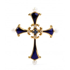 FABERGE': Diamond sapphire gold enamelled cross pendant