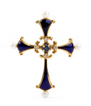 FABERGE': Diamond sapphire gold enamelled cross pendant