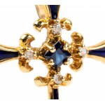 FABERGE: Diamantový zafírový zlatý smaltovaný prívesok s krížikom