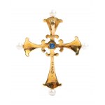 FABERGE': Diamond sapphire gold enamelled cross pendant