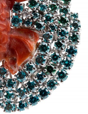 ASCIONE: Blu diamond cerasuolo coral dragon shaped gold brooch