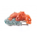 ASCIONE: Blu diamond cerasuolo coral dragon shaped gold brooch