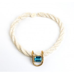 ISABELLA ASTENGO: Ostrich egg shell necklace with blu topaz pendant