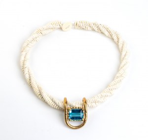 ISABELLA ASTENGO: Ostrich egg shell necklace with blu topaz pendant