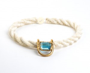 ISABELLA ASTENGO: Ostrich egg shell necklace with blu topaz pendant