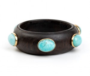 wood bracelet with turquoises