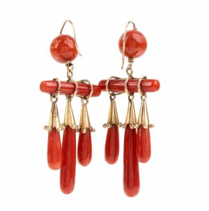 Gold earrings with red corals