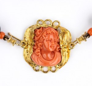 Korallen-Onyx-Gold-Halskette und -Armband