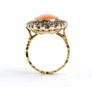 Mediterranean coral gold and silver ring