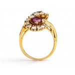 Ruby sapphire diamond contrarie' motif gold ring