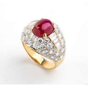 Rubínový diamantový zlatý prsteň
