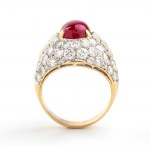 Rubínový diamantový zlatý prsteň