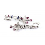 Paire de boucles d'oreilles saphirs bleus rubis diamants or en forme de goutte