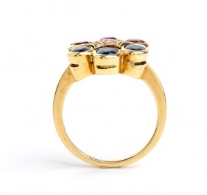 Diamant-Rubin-Saphir-Goldblumenring