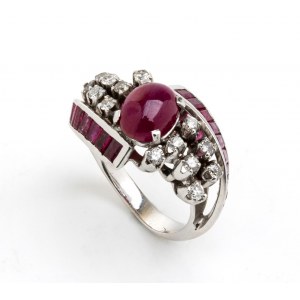 Gold ring with diamonds and rubies