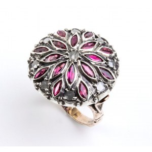 Diamond ruby gold silver ring