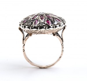 Diamond ruby gold silver ring