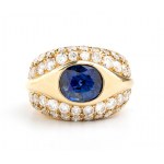 Zlatý prsten s modrým safírem a diamantem