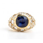 Blue sapphire diamond gold band ring