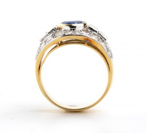 Blue sapphire diamond gold band ring