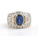 Modrý zafír diamantový zlatý prsteň