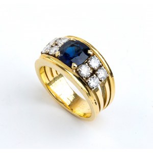 Blue sapphire diamond gold band ring