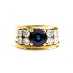 Blue sapphire diamond gold band ring