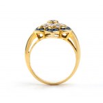 Zlatý prsten se safíry a diamanty
