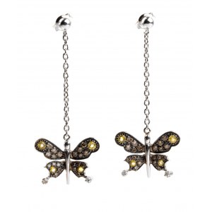 Goldanhänger-Ohrringe mit Diamanten und gelben Saphiren